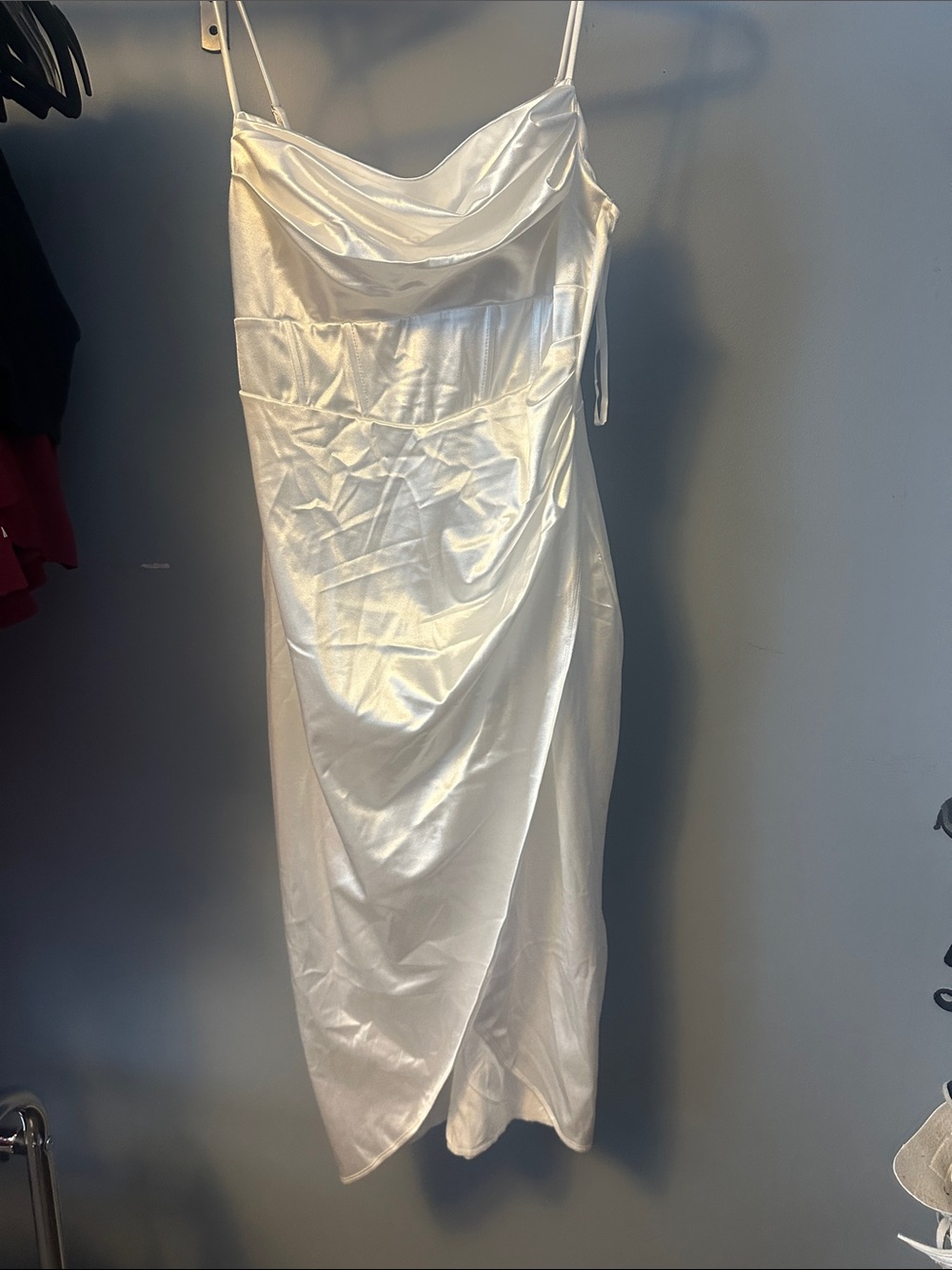 Windsor Ivory Satin Cowl Midi Slip Dress